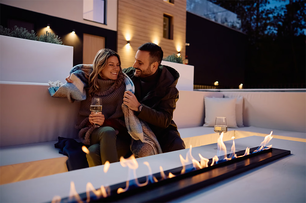 couple at fire table